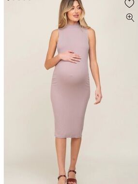 Pinkblush Maternity Sleeveless Ribbed Midi Dress in Mauve
